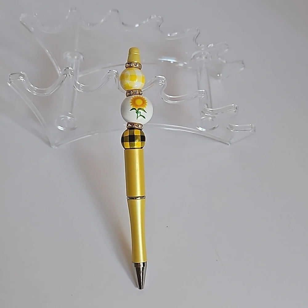 Hand Crafted 3-Set Pens Black Ink Beaded Fall Halloween Sunflower Harvest Design